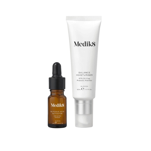 Medik8 BALANCE MOISTURISER™50ml & GLYCOLIC ACID ACTIVtor 10ml - probiotyczny krem matujący z kwasami AHA