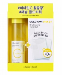 Holika Holika Gold Kiwi Vita C Brightening Toner Set - Zestaw Tonik rozjaśniający + Waciki