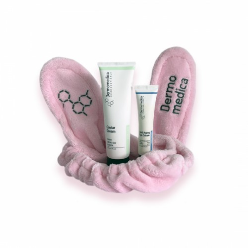 Dermomedica Zestaw Caviar Cream 60ml + Anti-Aging Eye Cream 15ml + uszy królika róż