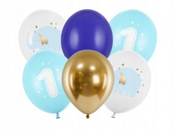 Balony lateksowe na roczek niebieskie PartyDeco 30 cm 6 sztuk