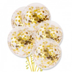 Balony przezroczyste ze złotym konfetti 30 cm 14'' 6 szt.