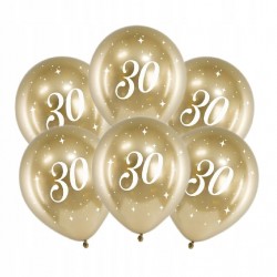 Balony chromowane w kolorze złotym na 30 urodziny 6 szt