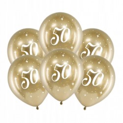 Balony chromowane w kolorze złotym na 50 urodziny 6 szt