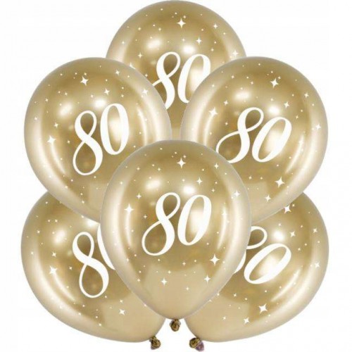 Balony chromowane w kolorze złotym na 80 urodziny 6 szt