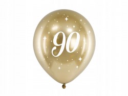 Balony chromowane w kolorze złotym na 90 urodziny 6 szt