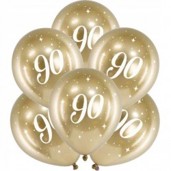 Balony chromowane w kolorze złotym na 90 urodziny 6 szt