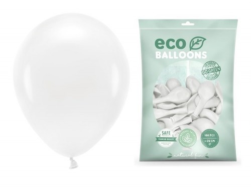 Balony Eco pastelowe 26 cm, biały, 100 szt.