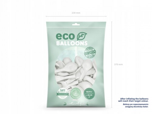 Balony Eco pastelowe 26 cm, biały, 100 szt.