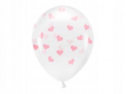 Balony Eco 33 cm, Serca różowe, Crystal Clear, 6 szt.