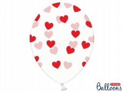 Balony Eco 33 cm, Serca czerwone, Crystal Clear, 6 szt.