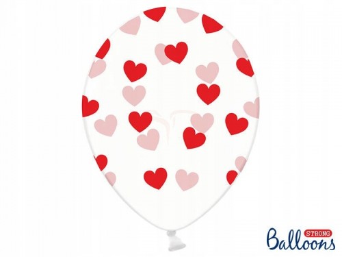 Balony Eco 33 cm, Serca czerwone, Crystal Clear, 6 szt.