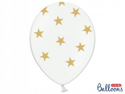 Balony białe w złote gwiazdki - 6 sztuk