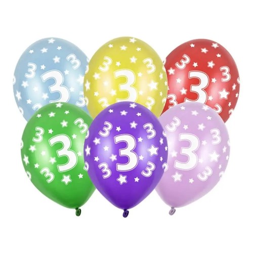 Balony 30 cm, 3rd Birthday, Metallic Mix, 1op./50szt.