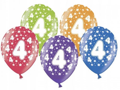 Balony 30 cm, 4th Birthday, Metallic Mix, 1op./50szt.