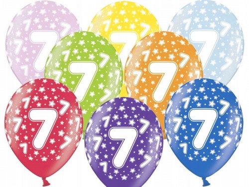 Balony 30 cm, 7th Birthday, Metallic Mix, 1op./50szt.