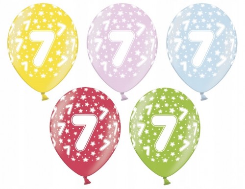 Balony 30 cm, 7th Birthday, Metallic Mix, 1op./50szt.