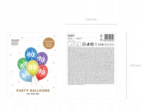 Balony 30 cm, 10th Birthday, Metallic Mix, 1op./6szt.
