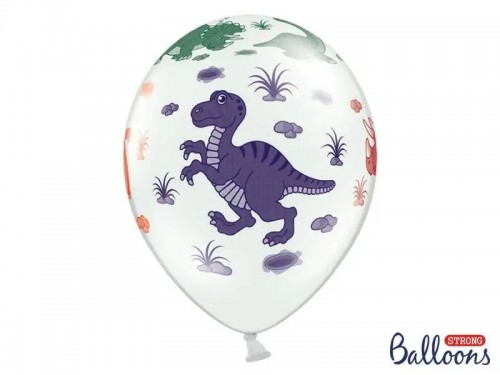 Balony 30 cm, Dinozaury, Pastel Pure White, 1op./6szt.