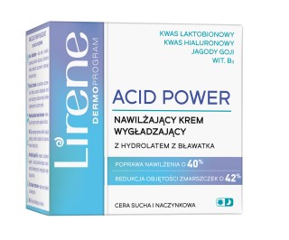 Lirene Acid Power nawilżający krem wygładzający z hydrolatem z bławatka 50 ml